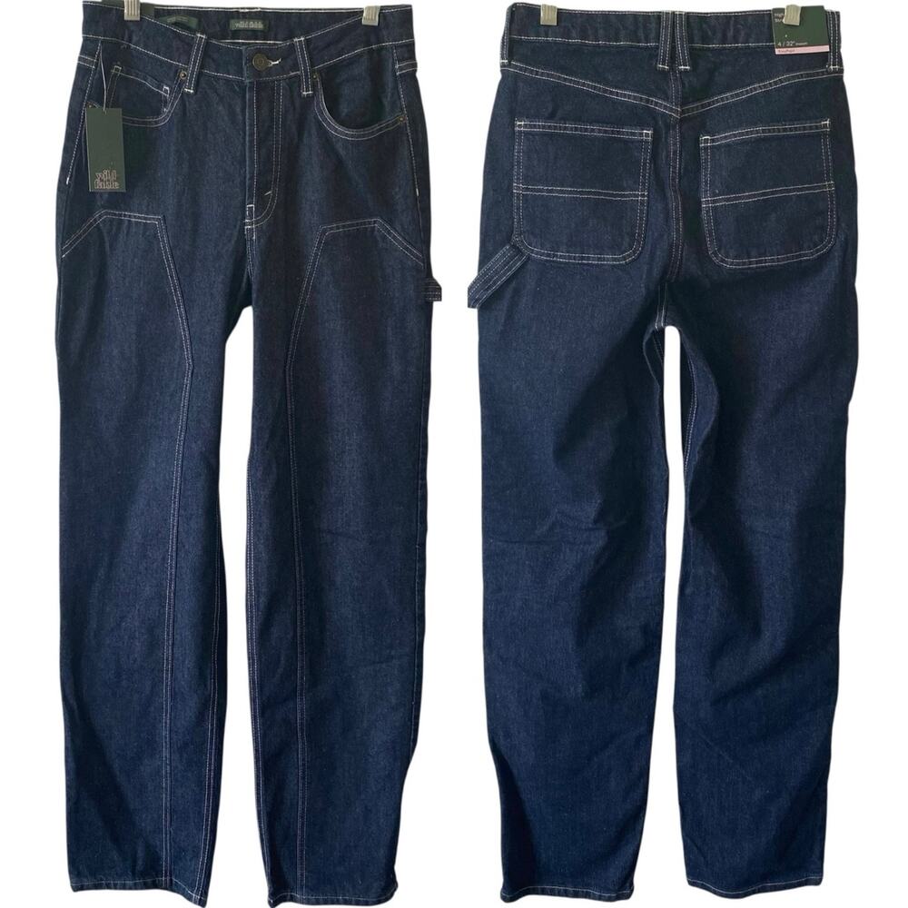 NEW WILD FABLE High Rise Straight Denim Jeans Size 00 Dark Blue Wash